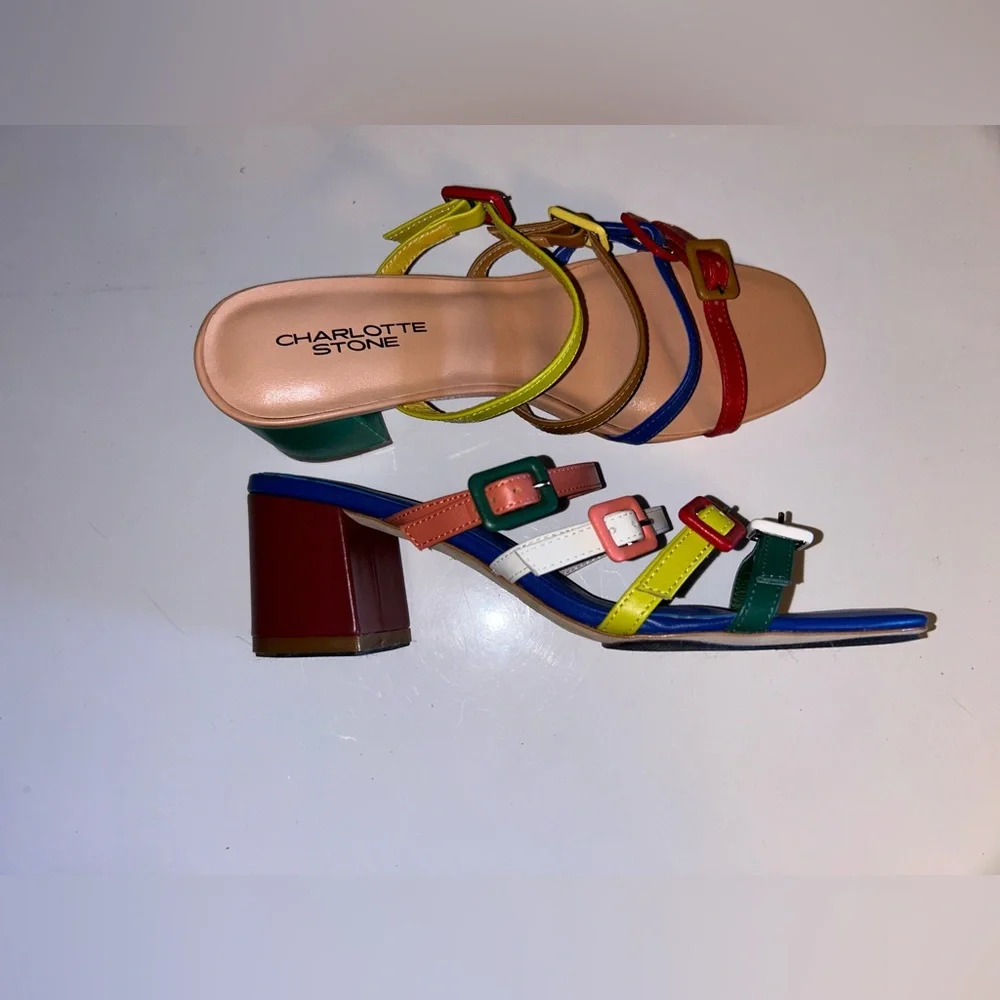 Charlotte Stone Mireille Sandal, Multicolor Mismatched Strappy Sandals, size 9 - Picture 11 of 13